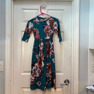 Floral Kids Dress - Teal and Pink